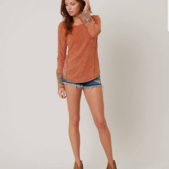 Gimmicks Washed Slub Top Linen Boho Lace XS - Picture 2 of 9